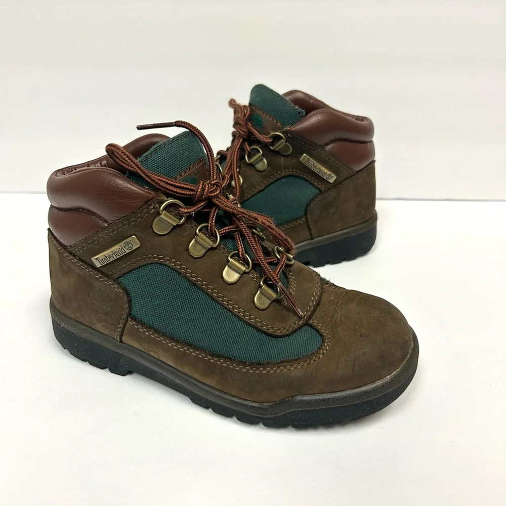 Timberland Youth Field Boot Sz 1 Brown Green Outdoor Waterproof Hiking Shoes